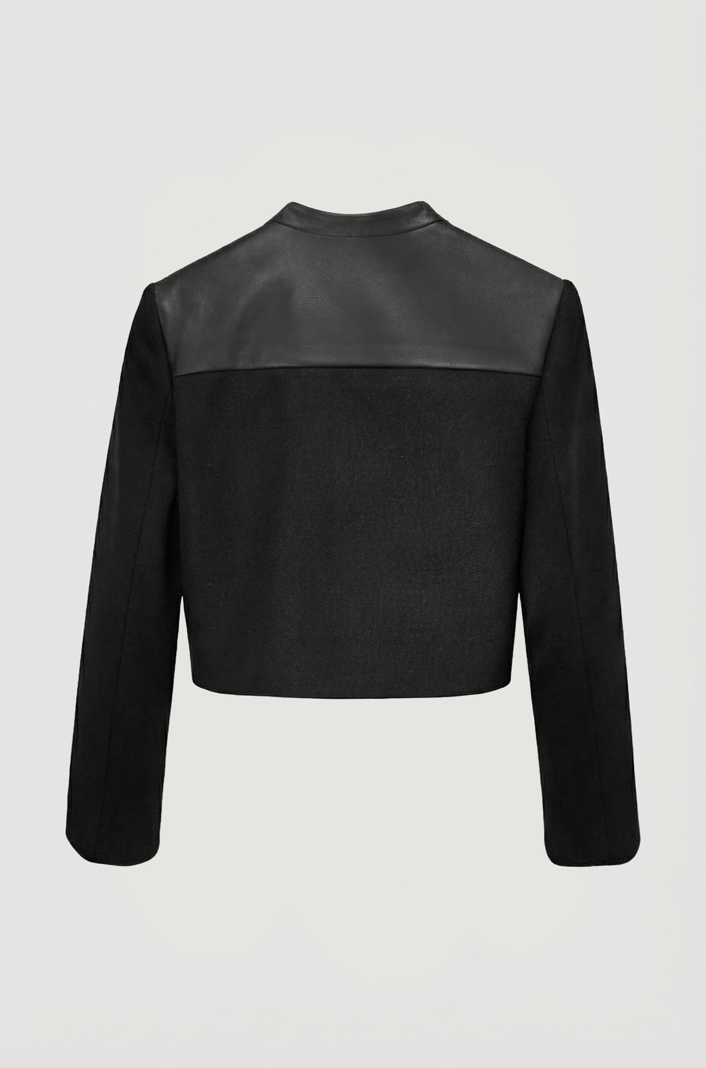 Berlin Jacket packshot back, upcycled wool and leather, IF Collections Paris