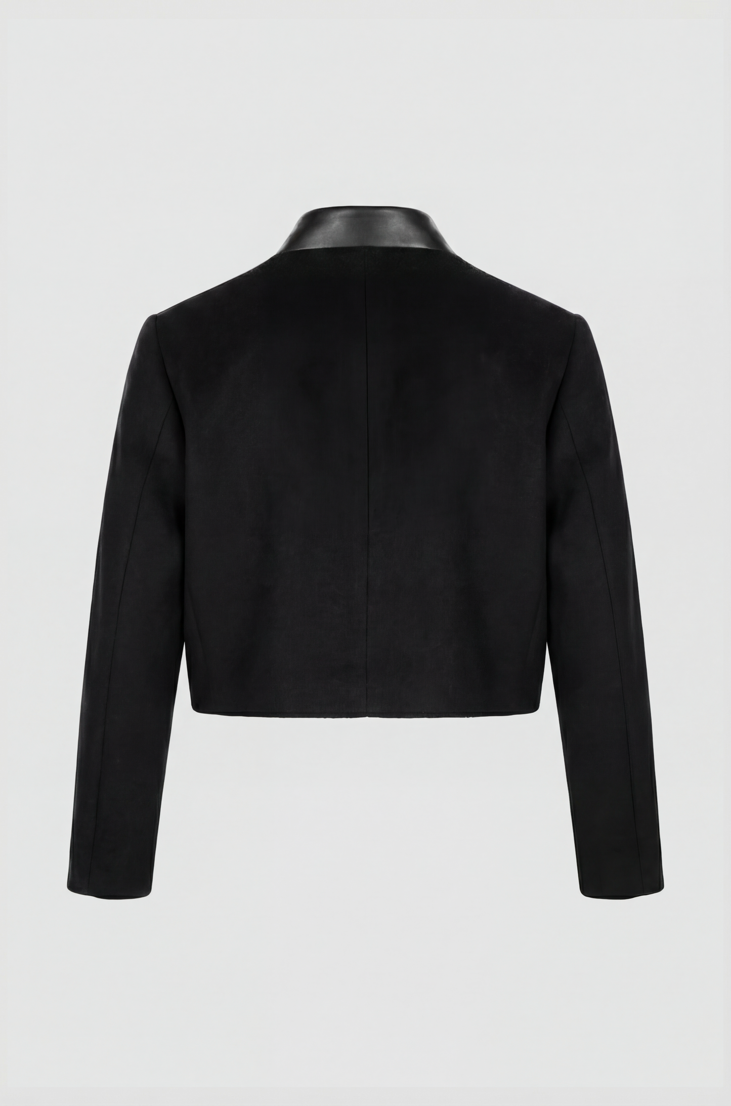 Black Hampstead Jacket packshot back, upcycled wool and leather, IF Collections Paris