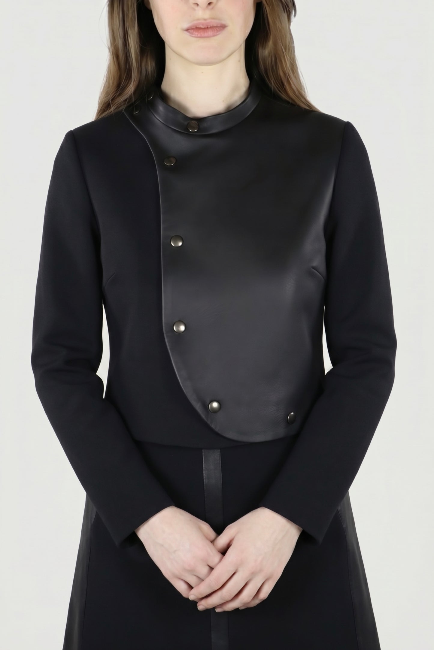 Berlin Jacket editorial styled, upcycled wool and leather, IF Collections Paris