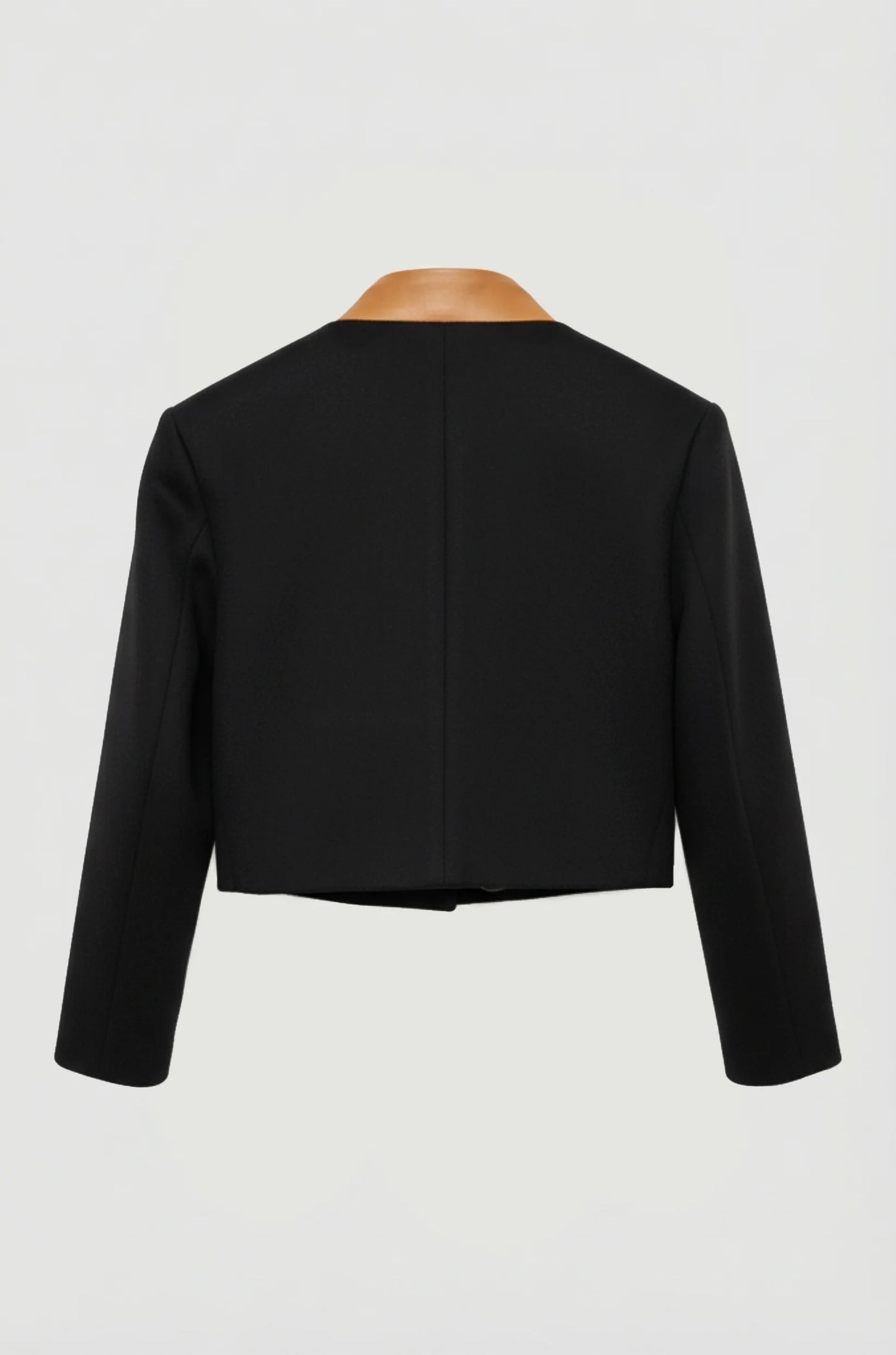 Brown Hampstead Jacket detail, upcycled wool and leather construction, IF Collections Paris