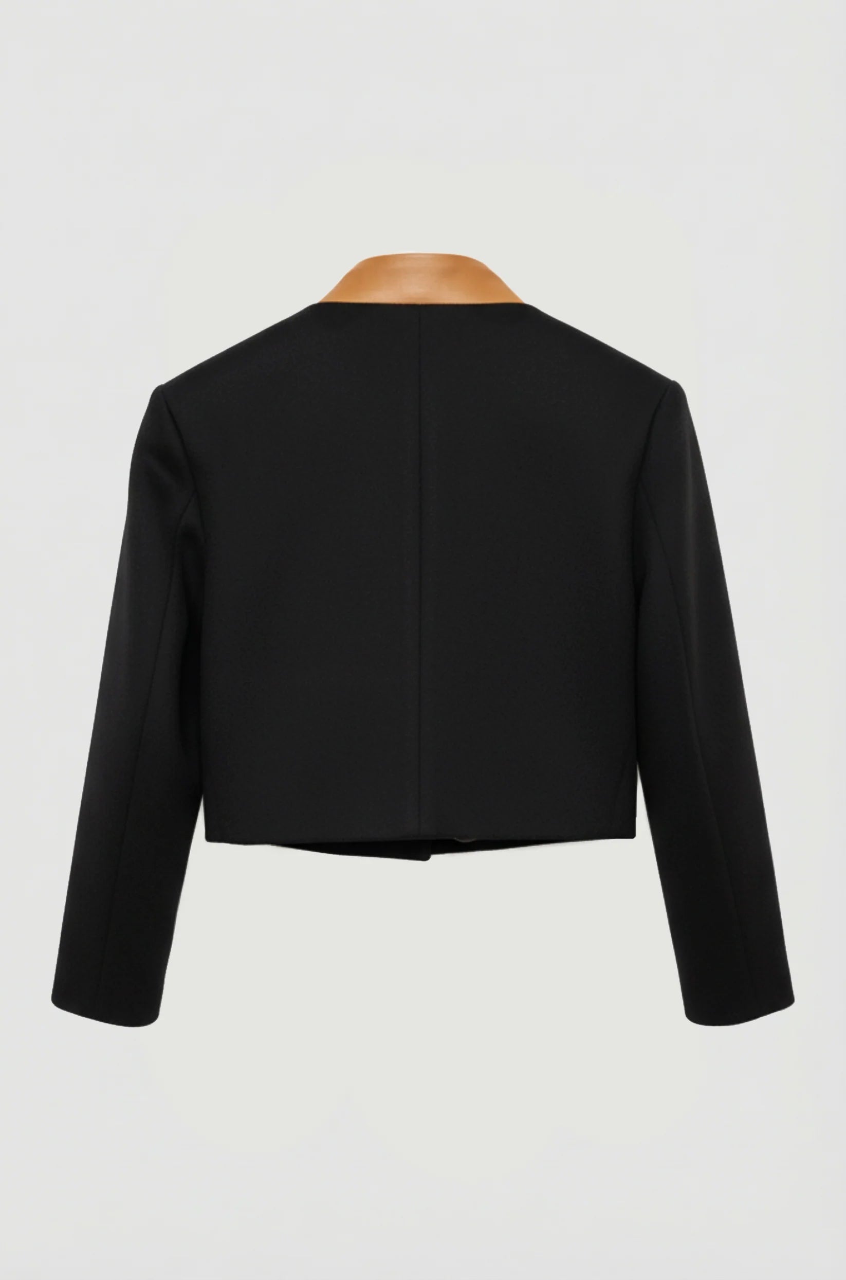 Brown Hampstead Jacket detail, upcycled wool and leather construction, IF Collections Paris