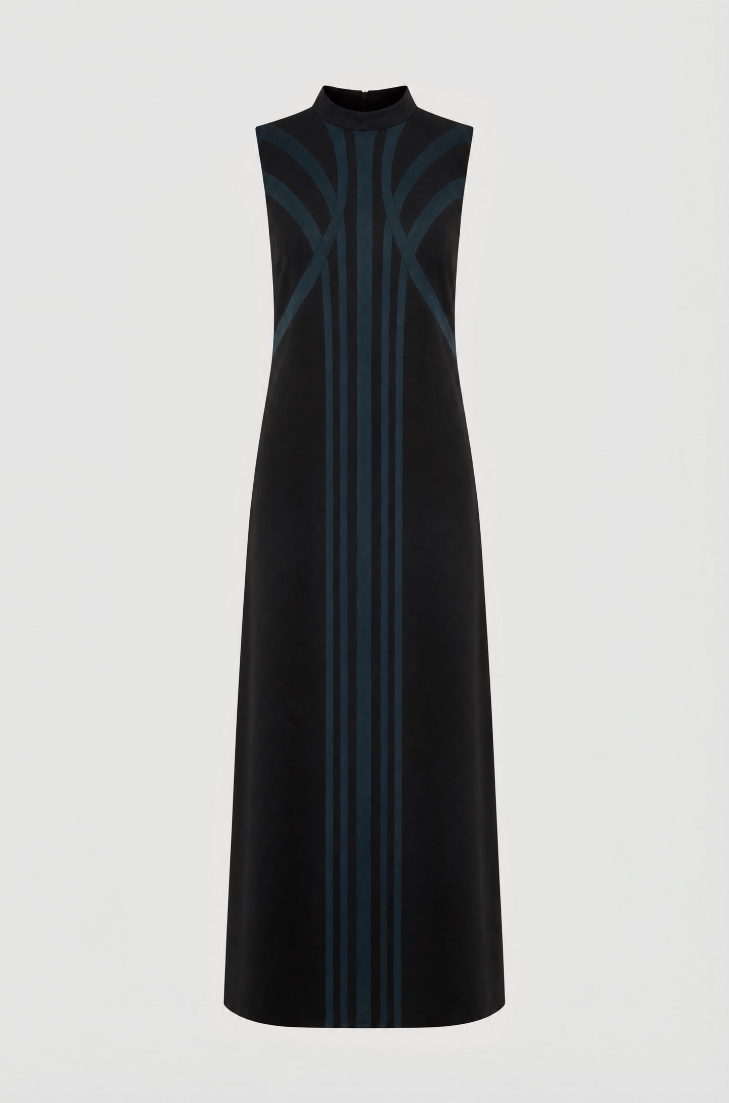 Mucha long dress packshot, wool jersey, symmetrical cuts with side slits, IF Collections Paris
