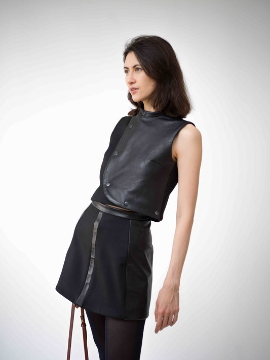 Asymmetrical top in leather