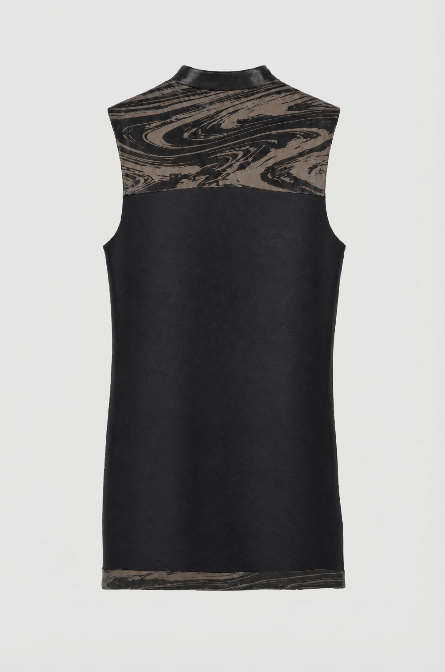 Siena dress packshot back, upcycled wool and laser engraved leather, IF Collections Paris