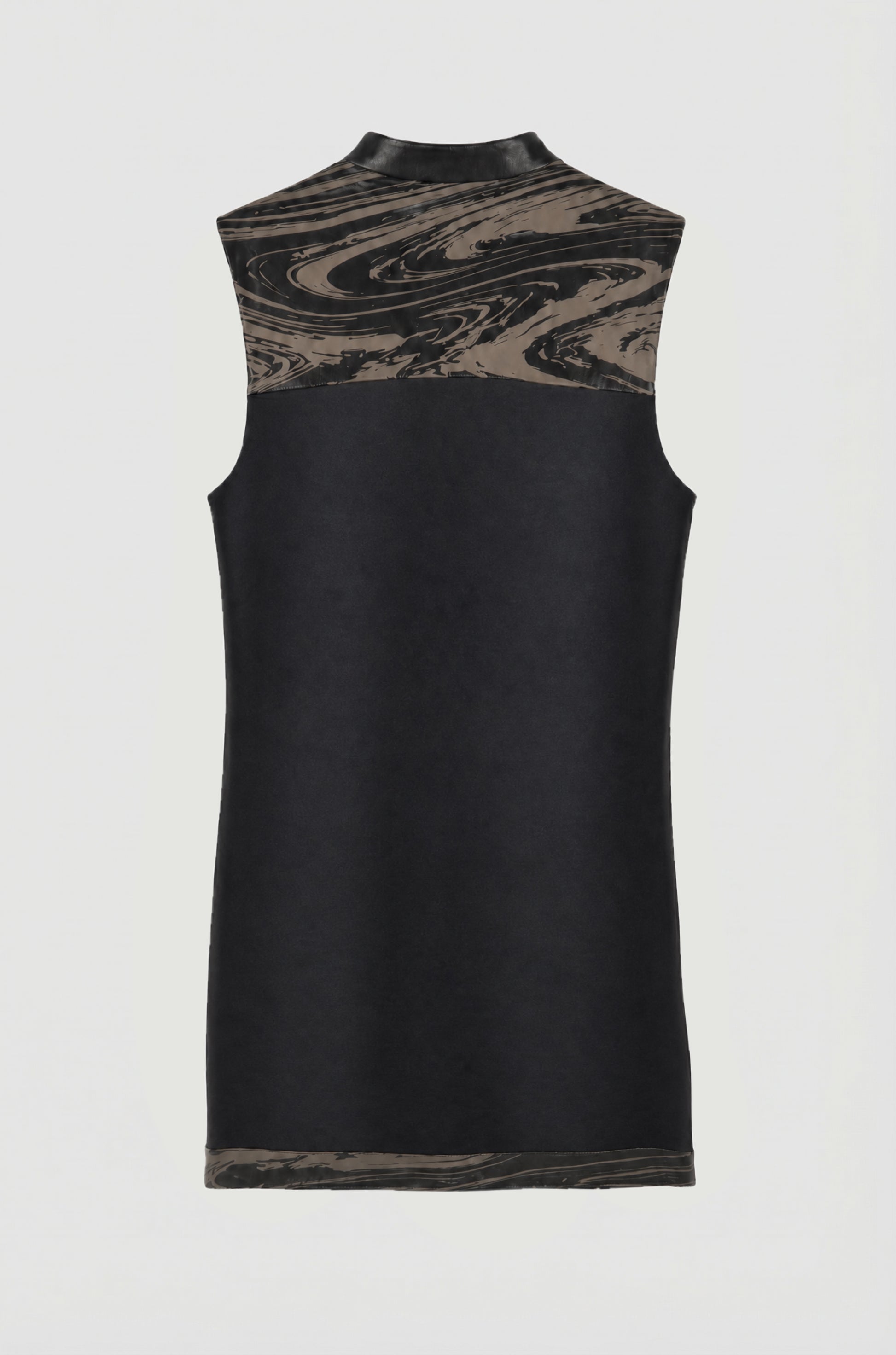 Siena dress packshot back, upcycled wool and laser engraved leather, IF Collections Paris